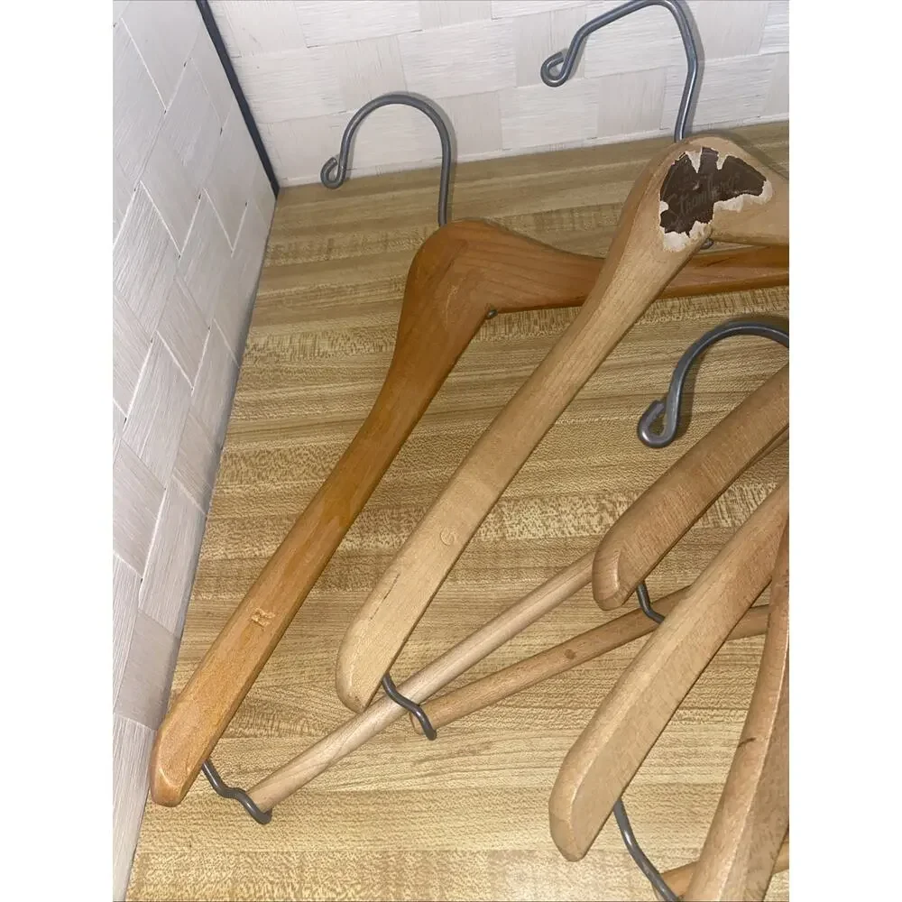 Lot of 6 Vintage Heavy Wooden Hangers -Suits Pants Coat Dress Shirts Slacks Wood
